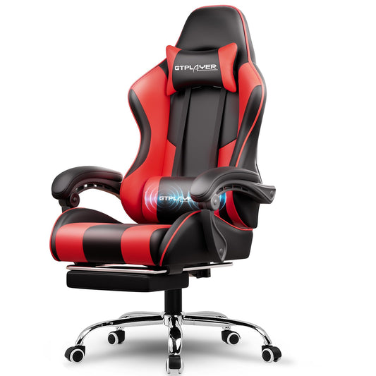 Gtplayer Gaming Chair, Computer Chair With Footrest And Lumbar Support, Height Adjustable Game Chair With 360°-Swivel Seat And Headrest And For Gaming (Red)