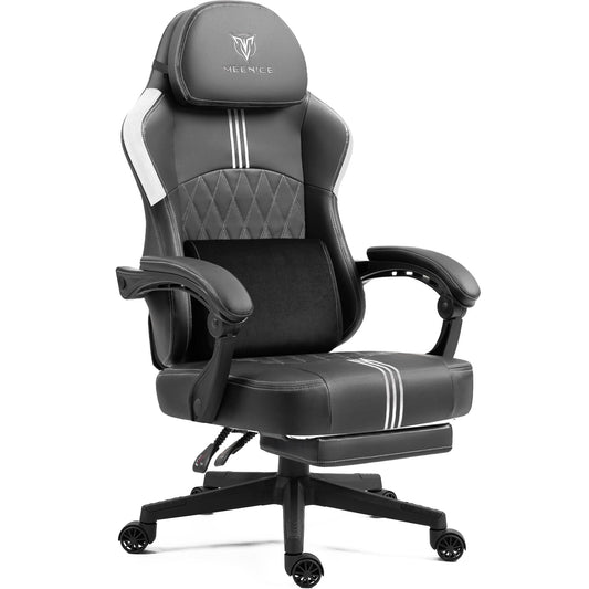 Gaming Chair With Footrest And Pocket Spring Cushion,Big And Tall Game Chair With Cooling Gel And Massage Lumbar,Adjustable High