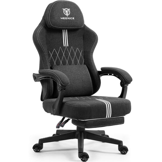 Gaming Chair With Footrest And Pocket Spring Cushion,Big And Tall Fabric Game Chair With Cooling Gel And Massage Lumbar,Adjustab